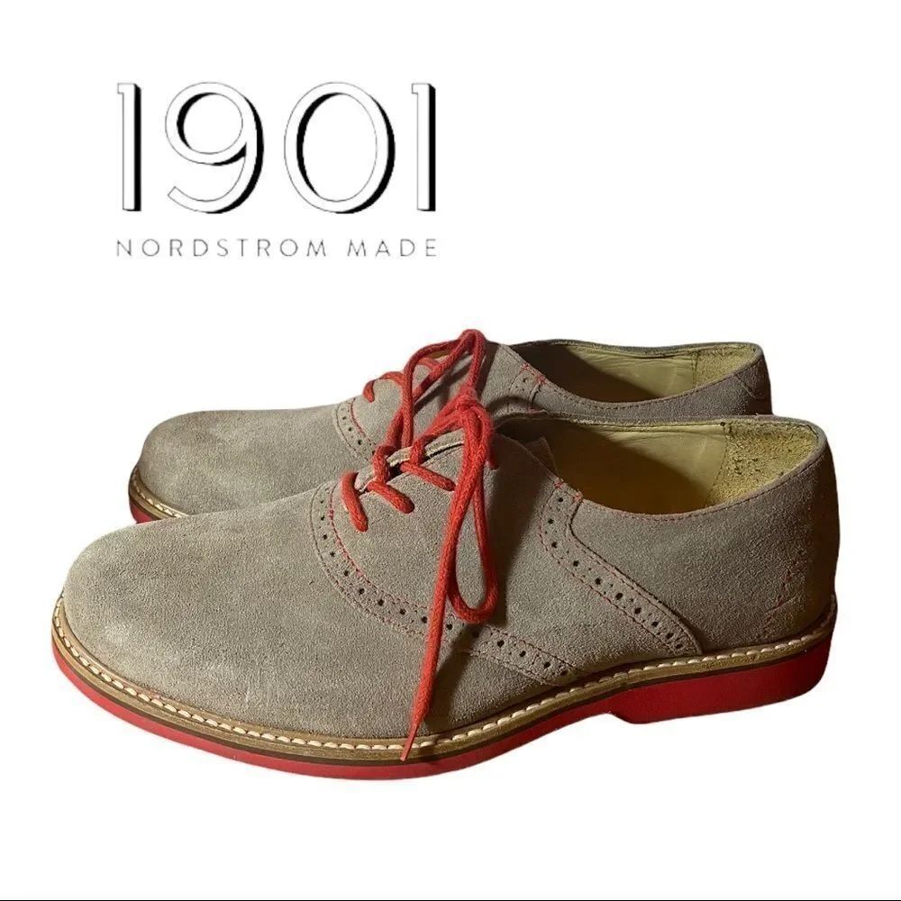 1901 Nordstrom Men's Grey Suede Leather Lace Oxford Loafers 8.5